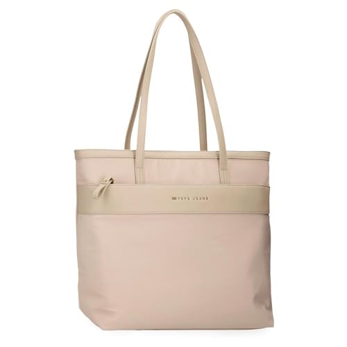 Pepe Jeans Morgan Bolso Tote Portatil 15,6 pulgadas Beige 34X32X14 cms Poliéster con detalles en Piel Sintética by Joumma Bags