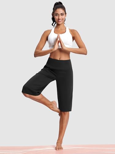 Image of ISEEGZ 15 inch /18 inch /21 inch Capri Pants for Women High Waist Wide Leg Yoga Capris with Pockets Stretchy Loose Fit Casual Workout