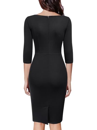 Miusol Women's Retro Ruffle Style 2/3 Sleeve Slim Work Pencil Dress2