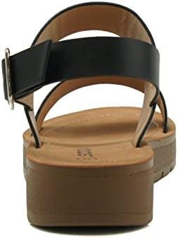 Soda REMUS ~ Women Casual Open Toe Two Bands with Ankle Strap Fashion Thick Bottom Slide Flat Sandal (8, BLACK PU, numeric_8) | Image 1
