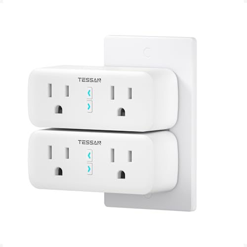 TESSAN 2 Pack Smart Plug, WiFi Smart Outlet avec double sockets, compatible avec Alexa et Google Home, télécommande avec fonction minuterie, commande vocale, protection contre les surpressions, 2.4GHz WiFi Seulement