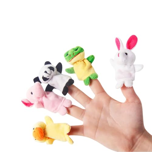 Image of SHINETOY 5 Pcs Animal Finger Puppets Set - Soft Plush Velvet Animals Finger Puppet Toys for Kids, Mini Plush Figures Toy Assortment for Boys & Girls, Party Favors for Shows, Playtime School