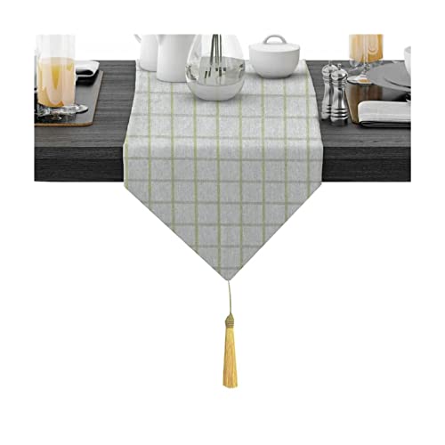 Chemin de table gris vert jaune longue décoration table coton