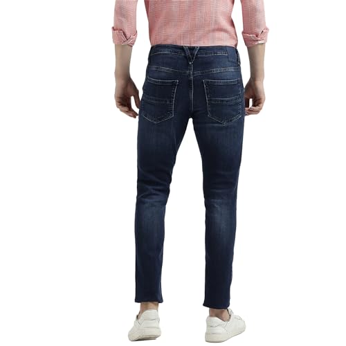 Image of UNITED COLORS OF BENETTON Men's Mid Rise Slim Fit Tapered Dark Wash Jeans