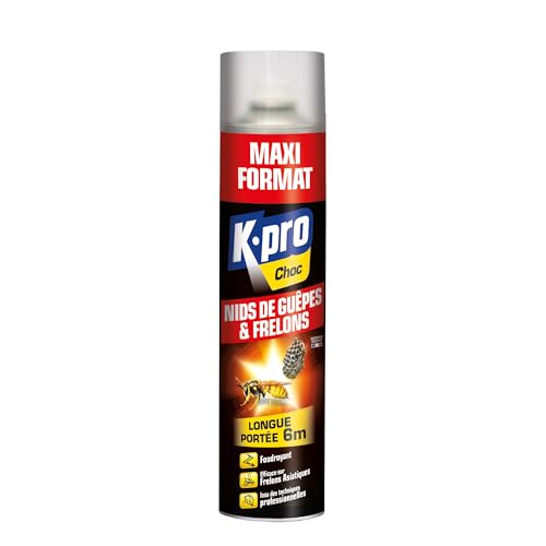 K.PRO Aérosol foudroyant nids de guêpes et frelons, 600ml, portée jusqu'à 6 mètres, efficace frelons asiatiques, 1 aérosol = 1 nid, technique...