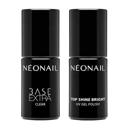 NÉONAIL Shiny Nails Set - Base Extra Soft 7,2 ml & Top Shine Bright 7,2 ml - Esmaltes Semipermanentes Para Uñas - Gel Uñas - Manicura - Base y Top Coat Semipermanente - Gel UV LED