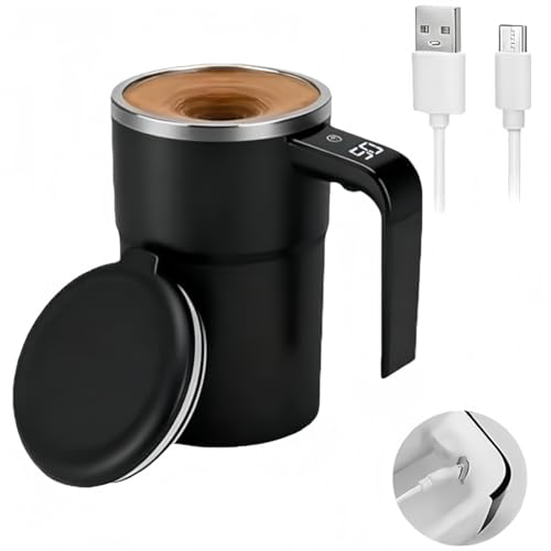 Azragon Auto Self Stirring Coffee Mug&Gym Cup with Lid by Magnetic Stirring can USB recharger and LCD Light Display,12OZ Capacity, Perfect for Coffee/Milk/Tea and Protein Powder Mixing (Black)