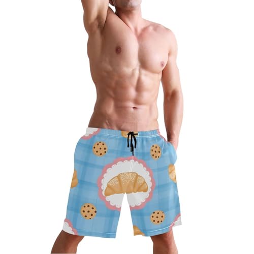 Men's Swim Trunks Quick Dry Swimming Shorts with Pocket Croissant and Cookie Pattern Swimsuit Trunks4