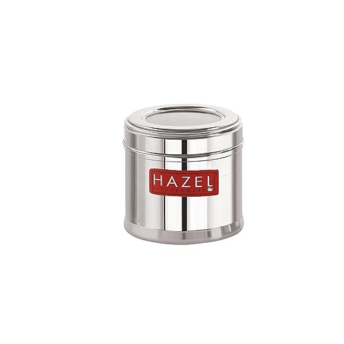 Image of HAZEL Masala Box for Kitchen with Airtight Lid | Stainless Steel Top See Through Storage Containers for Kitchen Air tight, 450 ML, Set of 2