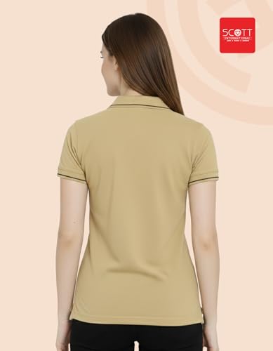 Image of Scott International Women's Cotton Polo T-Shirt | Half Sleeve Plain Collar Tee | Stylish Casual Top | Plain T-Shirt for Girls | Workwear for Office & Casual Wear