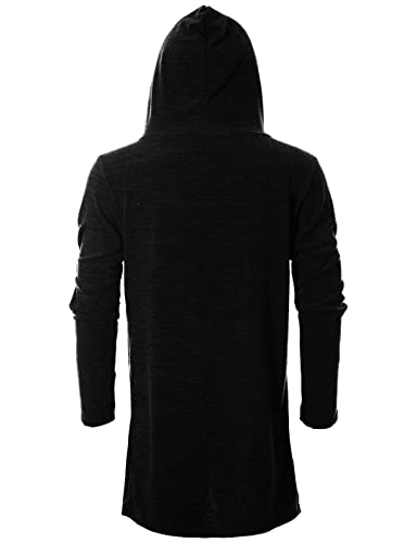 GIVON Men's Long Hooded Shawl Cardigan Open Front Gothic Cloak with Drape Design Shawl Collar3