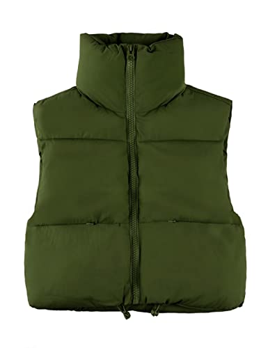 UANEO Cropped Puffer Vest Women Zip Up Stand Collar Sleeveless Padded Crop Puffy Vests