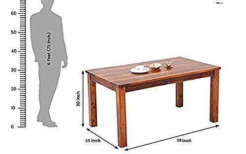 Image of Sheesham Wood 6 Seater Dining Table Set for Home Hall || Solid Wood Dining Table with 4 Chairs and Bench for Hotels || Dining Room Sets Honey Finish