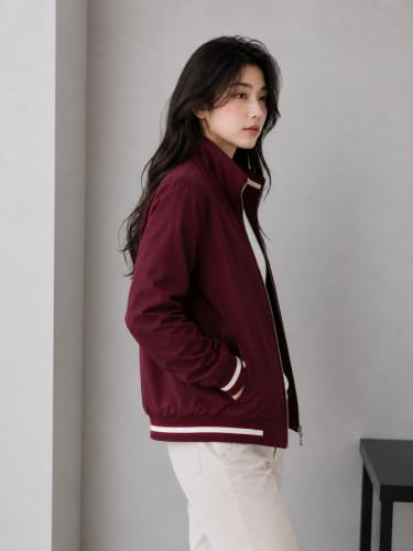Image of Women's Oversized Bomber Jacket | Casual Full Sleeve Zip-Up Jacket | Lightweight Stand Collar Regular Fit Outerwear with Pockets
