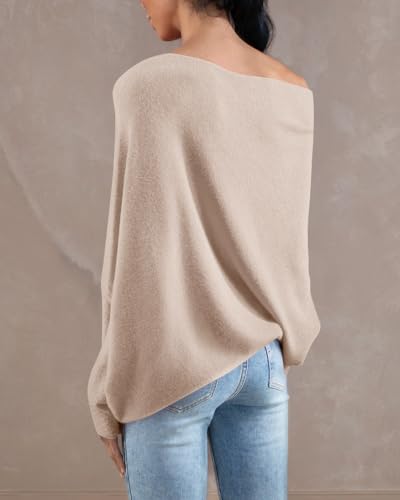 Image of Imily Bela Batwing Boat Neck Sweaters for Women Spring Long Sleeve Soft Knit Loose Baggy Pullover Jumper Top