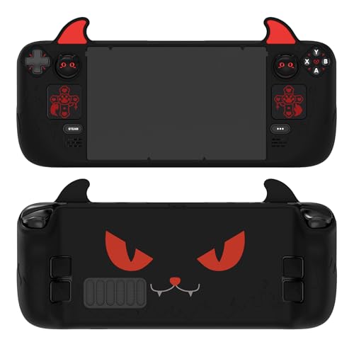 PlayVital Cute Demon Case Cover für Steam Deck LCD & OLED, Kawaii Anti-Rutsch Silikon Schutzhülle Zubehör für Steam Deck OLED mit Daumengriffkappen,Aufklebern & Rücktasten-Schwarz PlayVital Cute Demon Case Cover für Steam Deck LCD & OLED, Kawaii Anti-Rutsch Silikon Schutzhülle Zubehör für Steam Deck OLED mit Daumengriffkappen,Aufklebern & Rücktasten-Schwarz