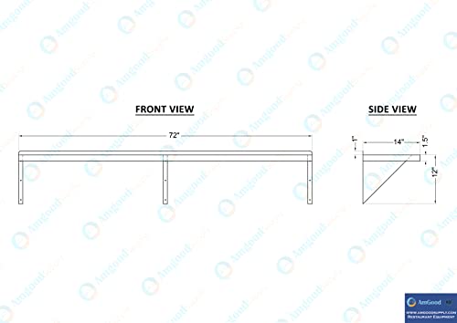 Image of AmGood 14 inch x 72 inch Stainless Steel Wall Shelf | Appliance & Equipment Metal Shelving | Kitchen, Restaurant, Garage, Laundry, Utility Room | Heavy Duty | Squared Edge | NSF Certified