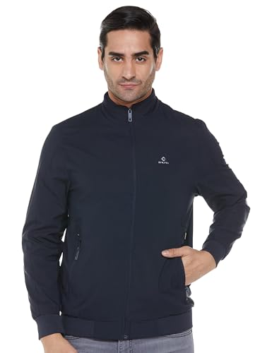 Image of Qube By Fort Collins Men's Lightweight Bomber Jacket with Fur Lining - Fleece-Lined Winter Jacket for Men | Full Zip Warm High Neck Jacket with Stand Collar & Zip Pockets for Winter Wear & Daily Use