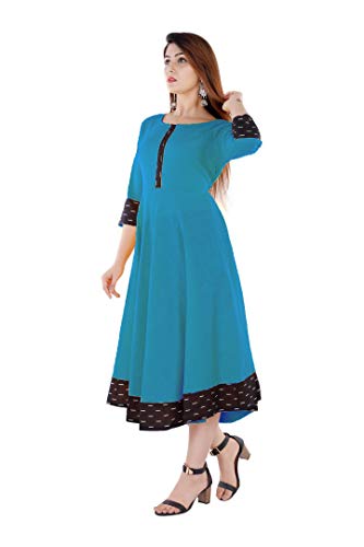 Image of Cotton Plain Black Parinted Lace Border Anarkali Dress Kurtis for Women - Not a Set with Dupatta or Pant