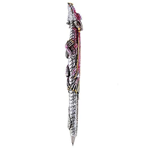 Stylo dragon fantastique rose avec support sculpté de 15,9 cm pour écriture fluide