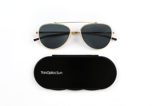 ThinOptics Milano Aluminum Case + Aviator Sunglasses, Gold Frame/G15 Lens, 54 mm2