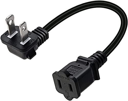 Toptekits de 1 pie de pie polarizado en ángulo de 90 grados de EE. UU. Cable de extensión macho y hembra de 2 puntas, cable NEMA 1-15P a 1-15R polarizado, cable de extensión de alimentación de ahorro