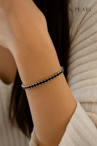 Image of BLACK PEARL Elegant Style Tennis Bracelet with Multicolour Zirconion Stones, Gold and Silver-Toned Bracelet For Women & Girls