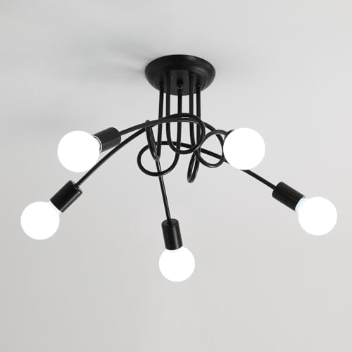 Comely Lámpara de Techo, Vintage Candelabros, 5 Luces E27 Lámparas Colgantes Modernas, Retro Elegante Lámpara Industrial E27 Lámpara de Araña Sputnik para Salón, Dormitorio, Restaurante, Negro