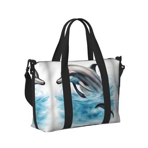 Ocean Dolphin Looking at You print Gym Bag for Women,Carry on Weekender Overnight Duffle Bag,Personal Item Tote Bag3