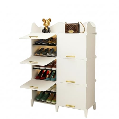 Image of Sunderlook Shoe Rack Plastic for Home- Shoe Stand, Chappal Stand, Professional Multipurpose Foldable Standing Comfort Runner Shoe Rack with Door, Slipper Stand (Cream White, 12 Shelf 6 Door)