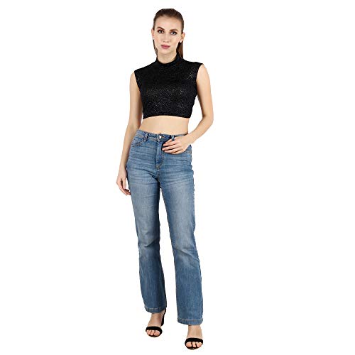 Image of POPWINGS Solid Casual Sleeveless Regular-Fit Crop Tops for Women with Front Chain| Crop Tops for Women Stylish Western Summer Wear