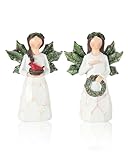 GoGnome Set of 2 Sparkling Christmas Angel Figurines with Glitter Wings and Festive Accents - 5.1'' Ornaments Perfect for Holiday Decor Christmas Decorations (Xmas Angels)