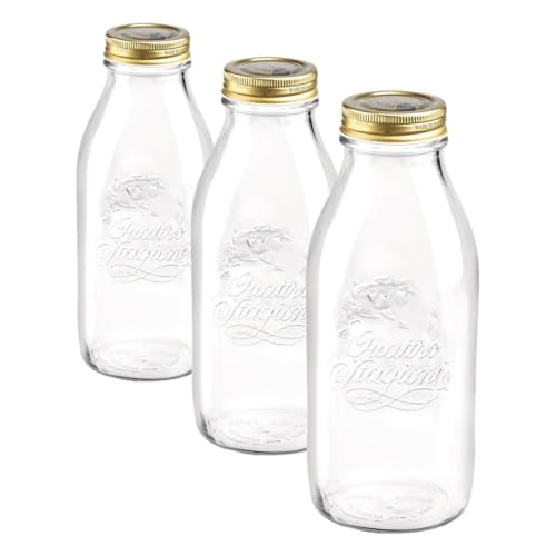 Bormioli Rocco Quattro Stagioni - Botella Vidrio 1 l, Color Transparente (Paquete de 3)