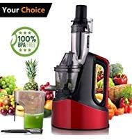 Slow Masticating Juicer Extractor, Cold Press Juicer Machine with Brush to Clean Conveniently High Nutrient Fruit and Vegetable Juice (Red)
