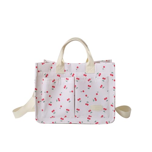 Image of Cherry Tote Bag for Women Canvas Patched Purse Cute Shoulder Bag Multi-Pocket Satchel Handbag for work travel