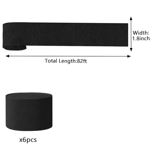 Image of We Moment Crepe Paper Streamers - Black Party Streamer, 1.8 Inch Widening, 6 Rolls (82 Feet per Roll) for Birthday & Wedding Decorations