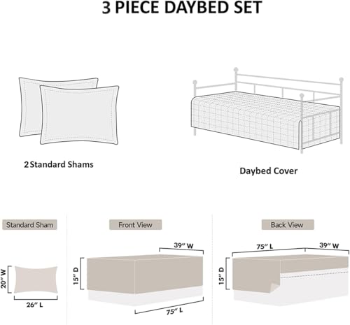 Image of Jarson 3 Pcs Floral Daybed Cover Set Twin Size Purple Green White Flower Sofa Cover Bedding Sets Double Side Bed Set for All Season Botanical Pattern Daybed Quilt Set with Pillow Shams