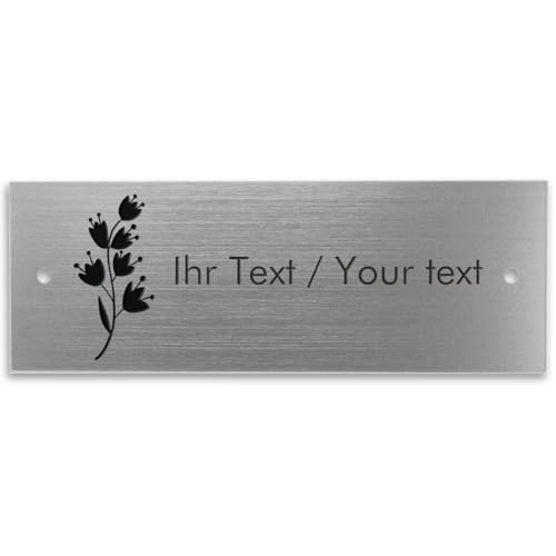 Placa para nombre de acrílico en aspecto de acero inoxidable con grabado personalizado, 100 x 36 mm, plateado metálico