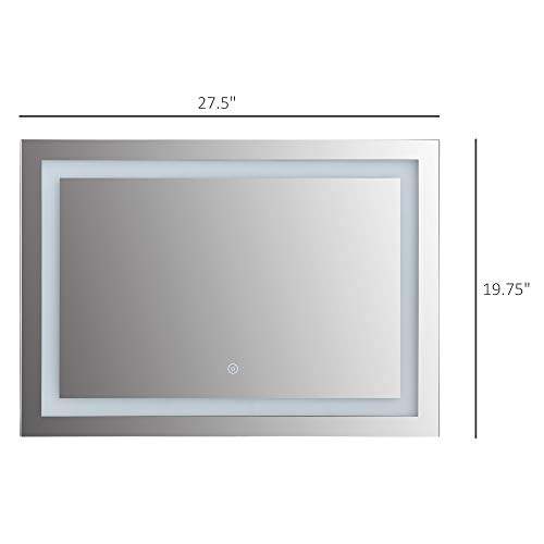 kleankin 80x60cm LED Bathroom Mirror Wall Mounted Vanity Light Illuminated w/Touch Switch Accessories Home Furnishings