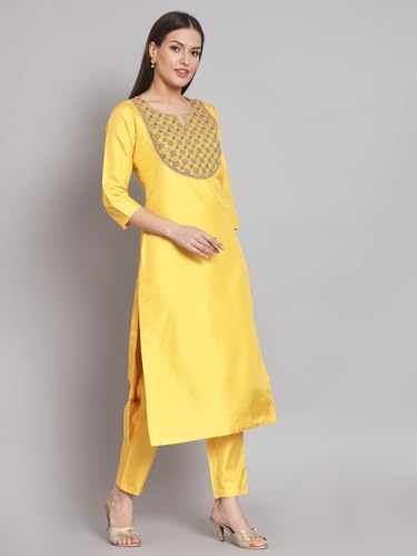 Image of VredeVogel Women's Cotton Silk Blend Kurta Pant Set with Banarasi Silk Dupatta