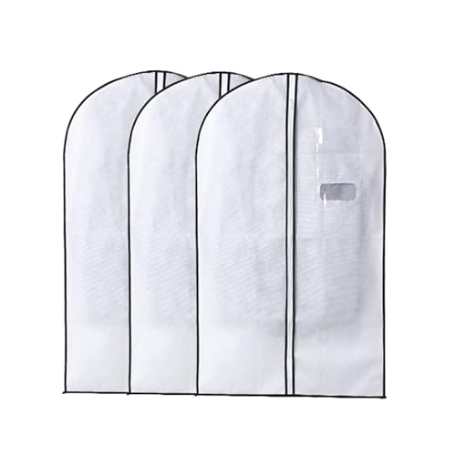 Hanging Garment Bag, Garment Bag for Hanging Clothes with Viewing Port, Card Slot, Non-Woven Material, for Suits, Jackets, Shirts (3 Pieces)