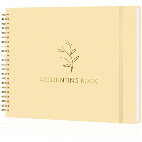 AKONEGE Accounting Ledger Book for Small Business & Personal Use, Horizontal Expense Tracker Notebook Ledger Book for Bookkeeping, Financial Income and Expense Log Book 10.2" x 8", Light Yellow
