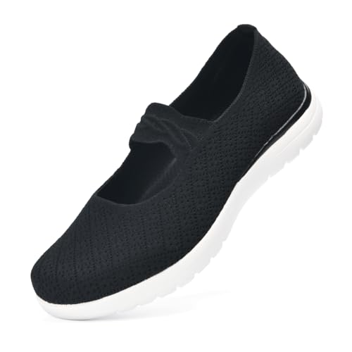 Image of HONHOLD Women's Mary Jane Knit Flats Breathable Walking Shoes