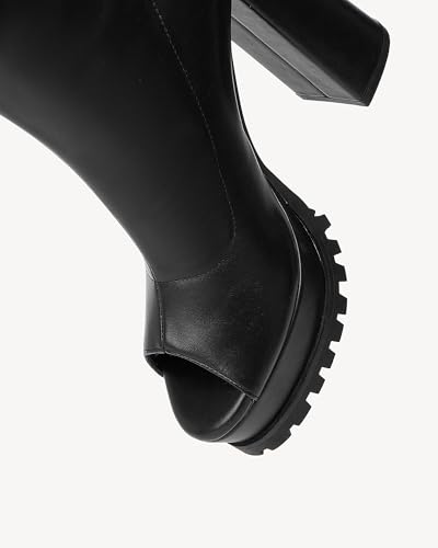 Women's Open Toe Ankle Boots, Chunky Block Heel, Nylon Mesh Upper, Slip-On Sock Booties3