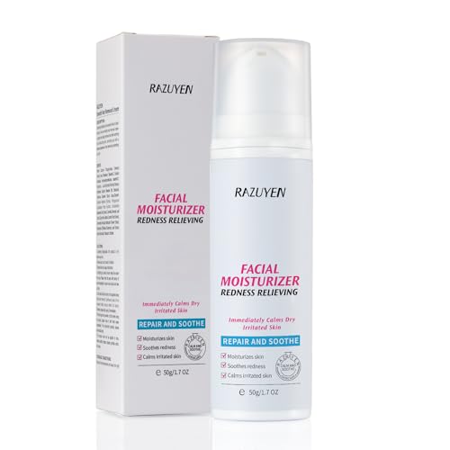 RAUYEN Crema facial calmante de día para arañas rojas, crema hidratante para reparación de piel sensible seca a muy seca, sin perfume, no comedogénica, 1,7 Oz