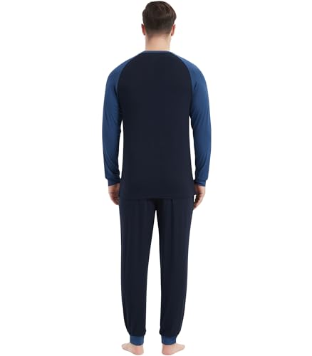 Image of NACHILA Mens Pajamas Set Long Sleeve Henley Sleepwear Top Soft Jogger Pants Pajamas Cool Pjs Set,Viscose Made from Bamboo