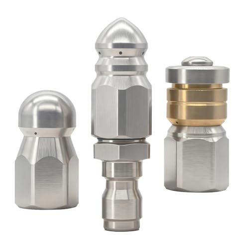 3 Pcs Sewer Jetter Nozzle Stainless Steel Rotary Button nozzle High Pressure Drain Jetter Hose Nozzle Fits 1/4 Quickly Connector 5000 Psi