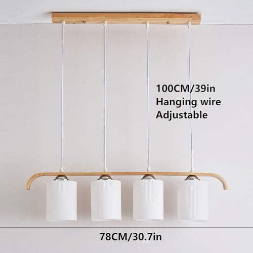 Lámparas colgantes de 4 luces en madera noble y vidrio soplado blanco 3