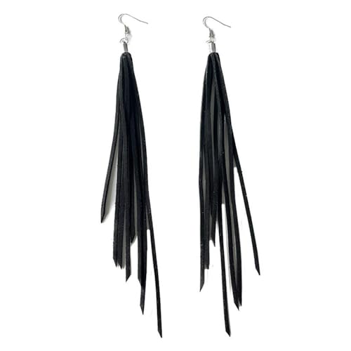 Leather Tassel Earrings Bohemian Tassel Fringe Dangle Earrings Boho Handmade Leather Feather Long Tassel Earrings Western Jewelry for Women