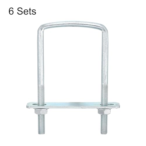Image of uxcell Square U-Bolts, 6 Sets 60mm Inner Width 120mm Length M8 Zinc-Plated Carbon Steel U Clamp Bolt with Nuts and Plates, for Boat Trailer
